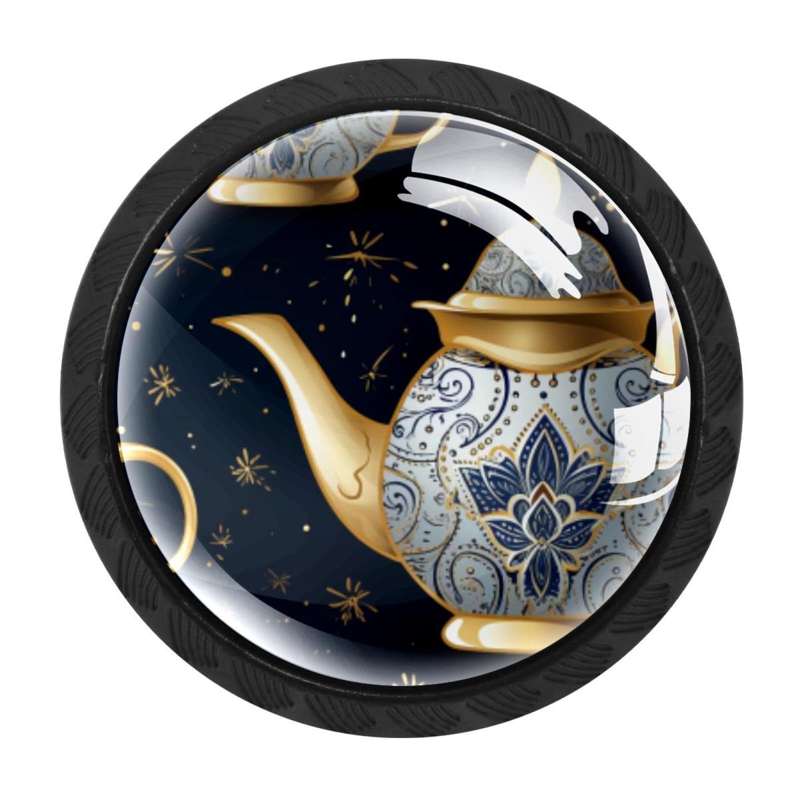 CHENZZZZ 4 Pack Black Arabian Tea Kettle Drawer Knobs, Cabinet Knobs Round Glass Knobs for Kitchen Cabinet Hardware Bathroom 35MM