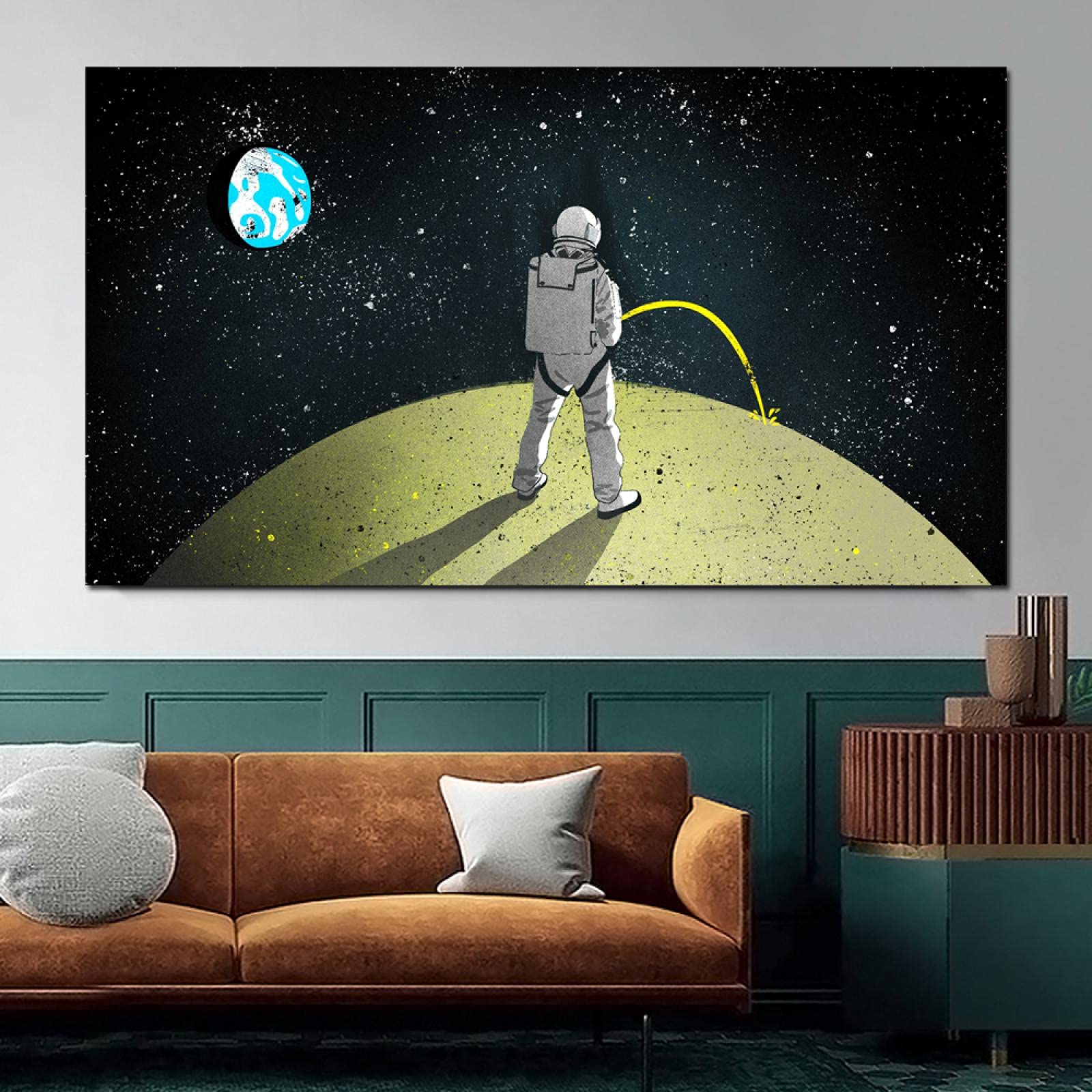 Amazon｜Hd-キャンバスに絵画を印刷面白い漫画宇宙宇宙飛行士惑星月壁