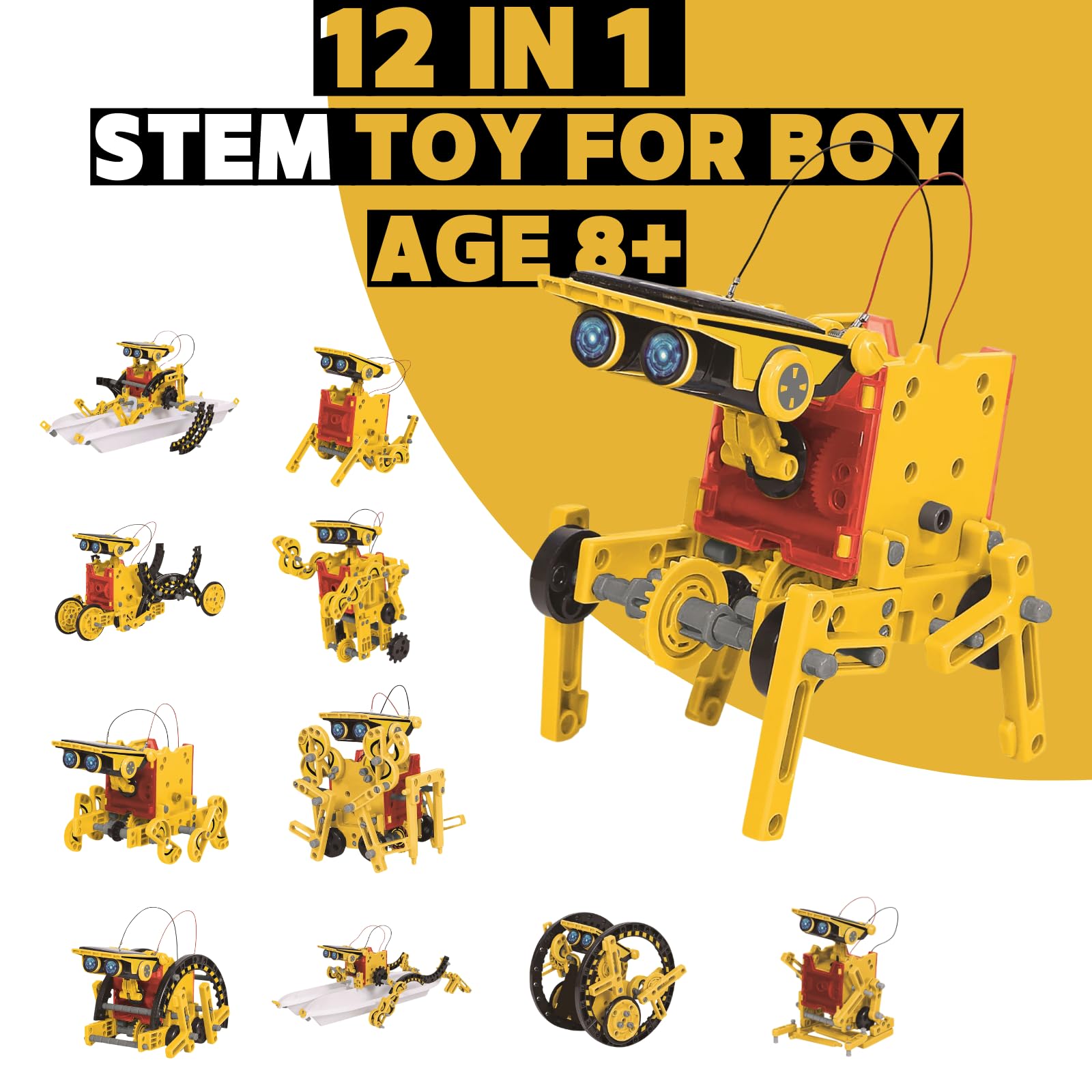 12-in-1 STEM Solar Robot Kit, Solar Powered Science Building Toys for Boys Age 8-12, Educational Robotics Learning Experiment Set for Kids