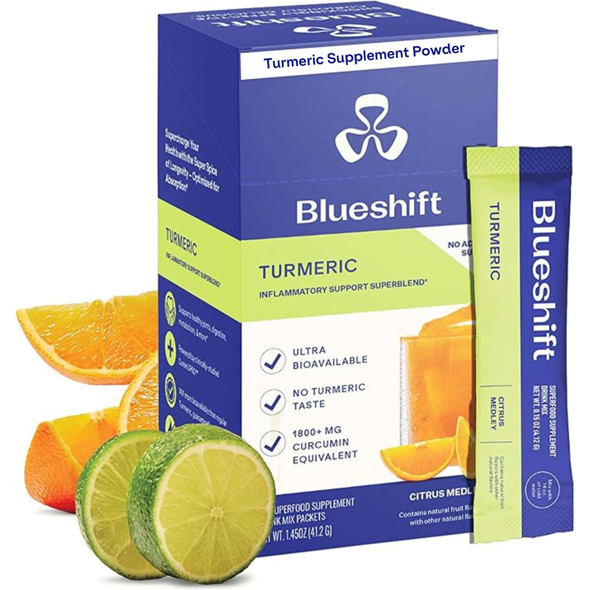 Blueshift suplemento de cúrcuma em pó com CuminUP60 e cúrcuma integral, 4,2 g, 10 sachês
