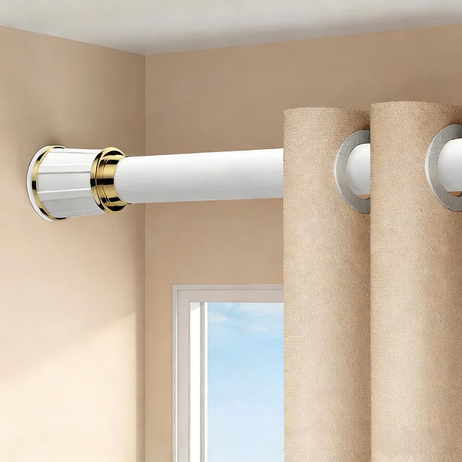 Teleskopstange Ohne Bohren Ausziehbare Edelstahl Duschvorhangstange 210-300 cm Gardinenstange Klemmstange für Große Fenster Duschraum Balkon Schlafzimmer Kleiderschrank, Weiß