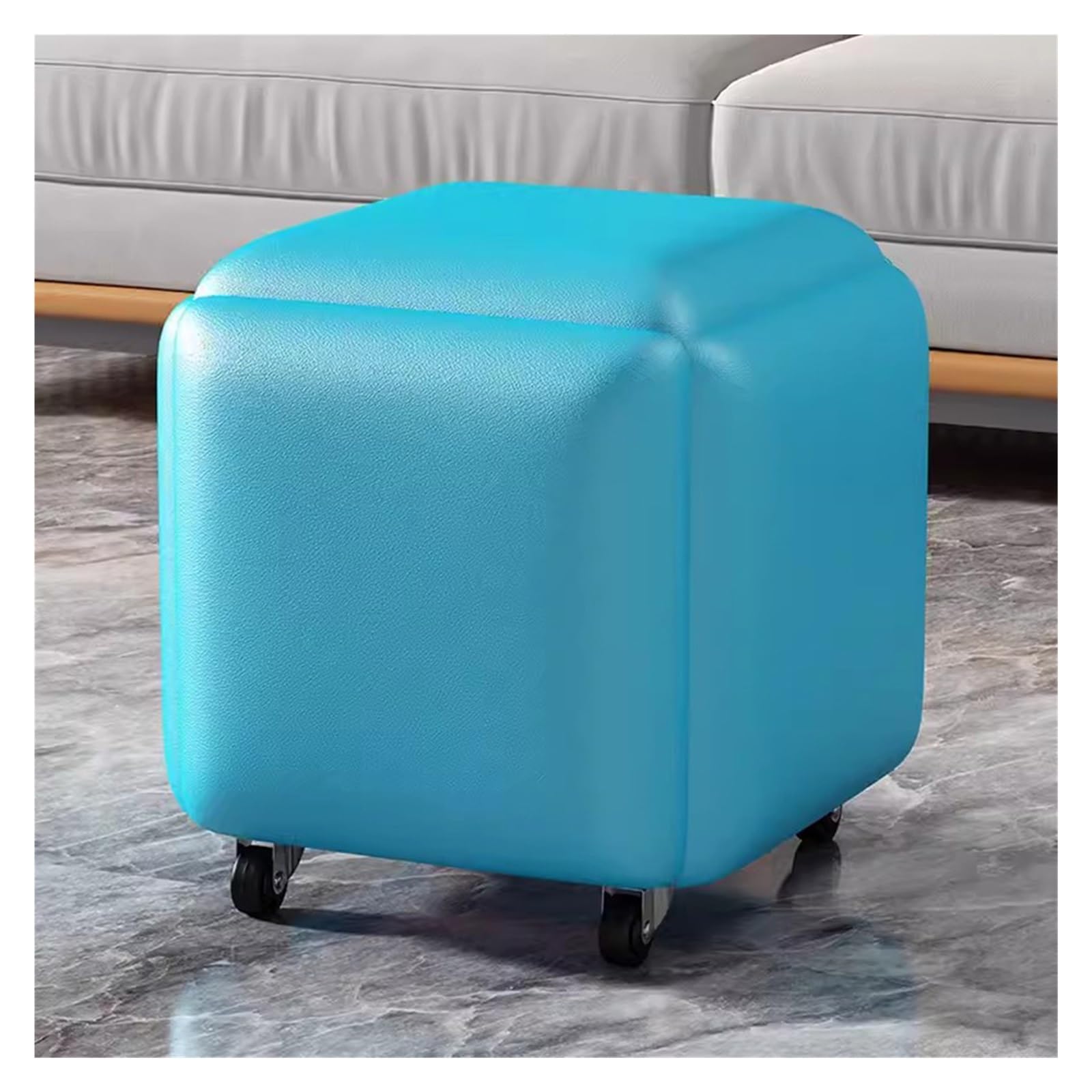 WDSOPK Stool Cubes 5 in 1 Seating Cube with Swivel Casters,Stackable Sofa Chair Stools,Nesting Ottoman Stool Movable Footstool,Rolling Chair for Living Room（Blue-45cm）
