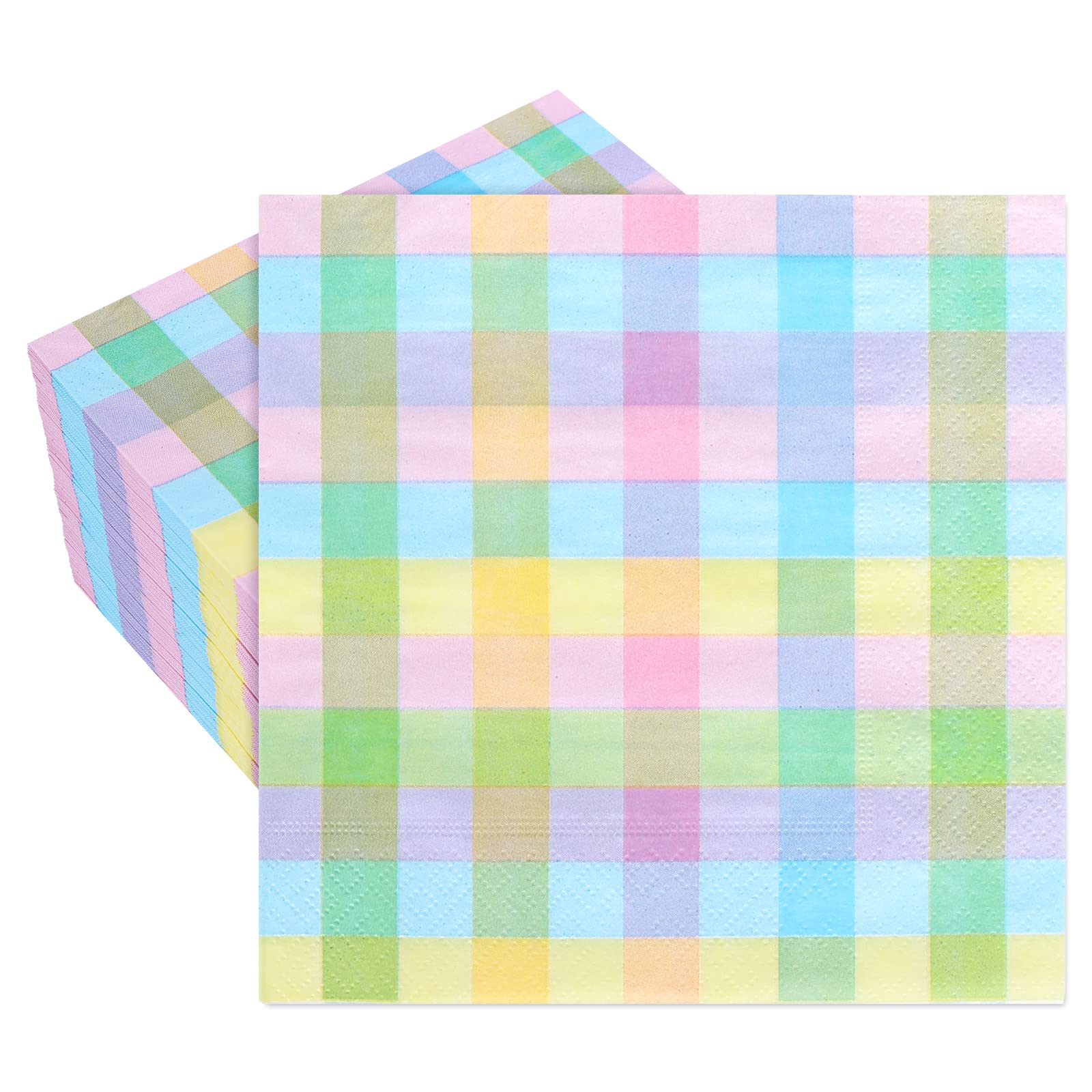 Whaline Easter Paper Napkins 6.5 x 6.5 Inch Colorful Buffalo Plaid Disposable Luncheon Napkins Checkered Pattern Lunch Napkins for Easter Spring Home Dinner Buffet Tableware Party Supplies, 80 Pack