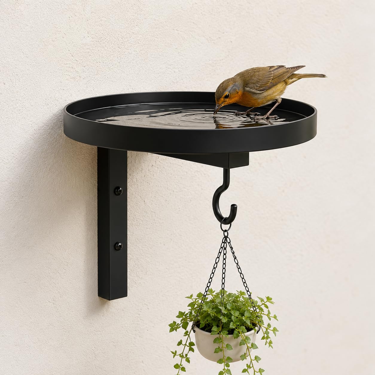 Wall-Mounted Metal Bird Bath Basin Outdoor, Iron Wall Plant Holder Garden Decor for Balcony Fence Patio, Decorative Hanging Bracket for Bird Feeder Flower Pot Display (1Pc)