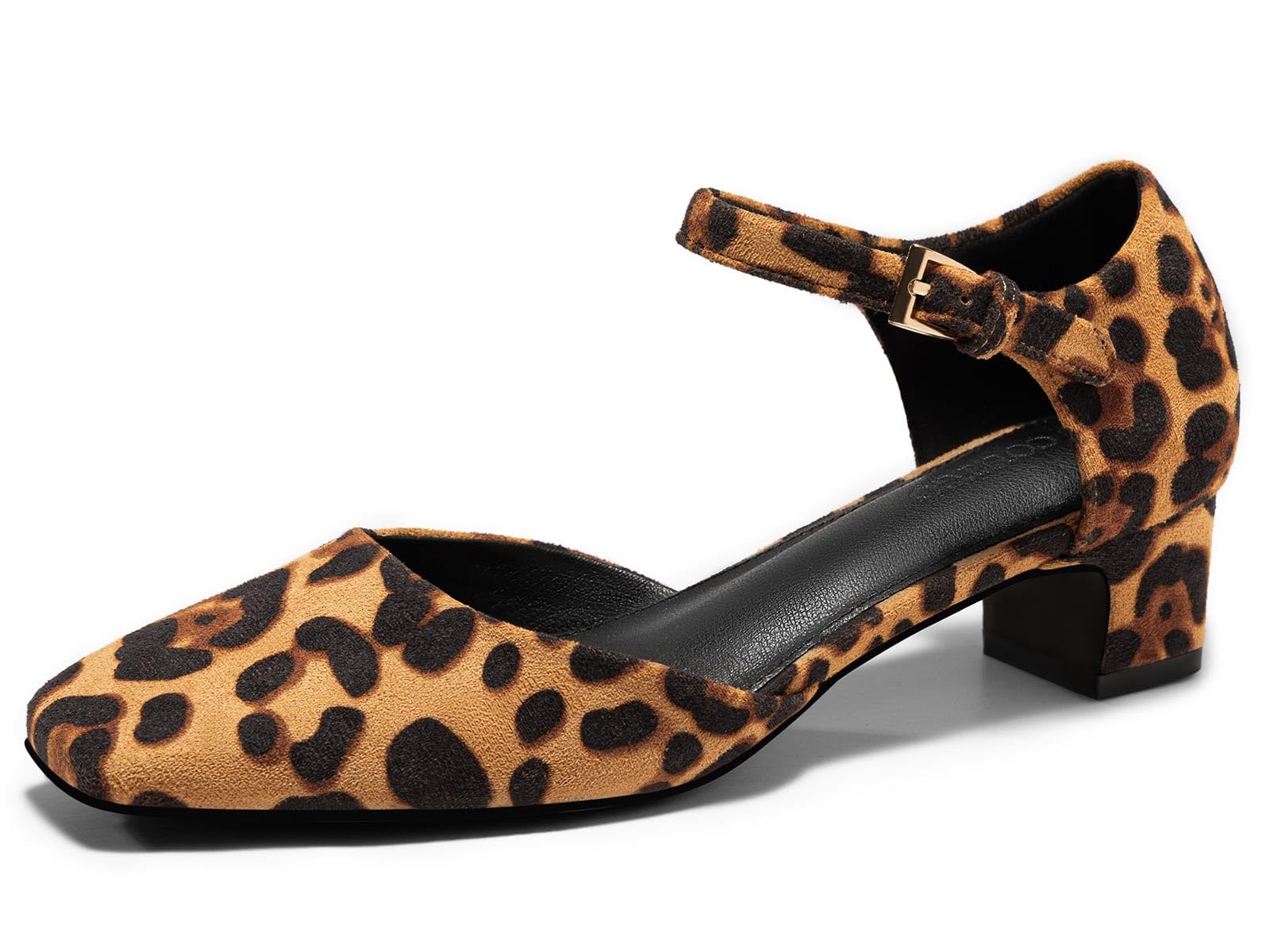 Coutgo Womens Chunky Low Heels Dress Shoes Ankle Buckle Strap Square Toe D'Orsay Pumps Work Party Shoes