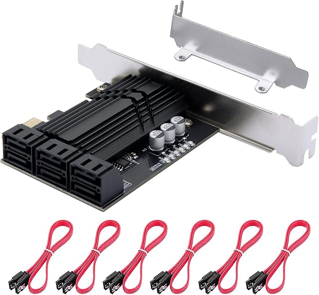 PCIe x1 SATA Card 6 Port, SATA 3.0 Controller Expansion Card with 6 SATA Cables & Low Profile Bracket,SATA III PCIE Gen3 Adapter(6Gbps) ASM1166 Chip, Plug and Play on Windows, MAC OS, Linux System