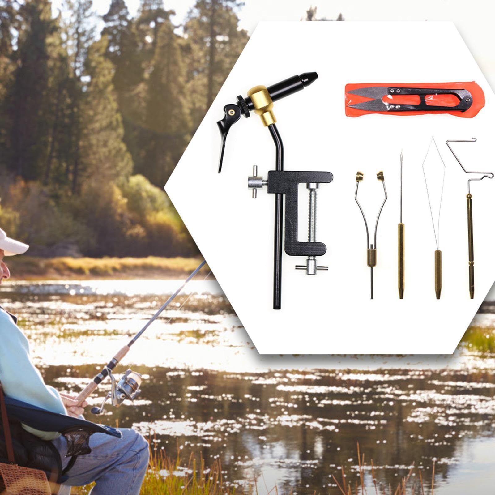 Kit di attrezzi per la pesca a mosca, Kit per la creazione di esche artificiali per la pesca a mosca, Kit di strumenti robusti in metallo per la realizzazione di mosche, Strumenti portatili per legare