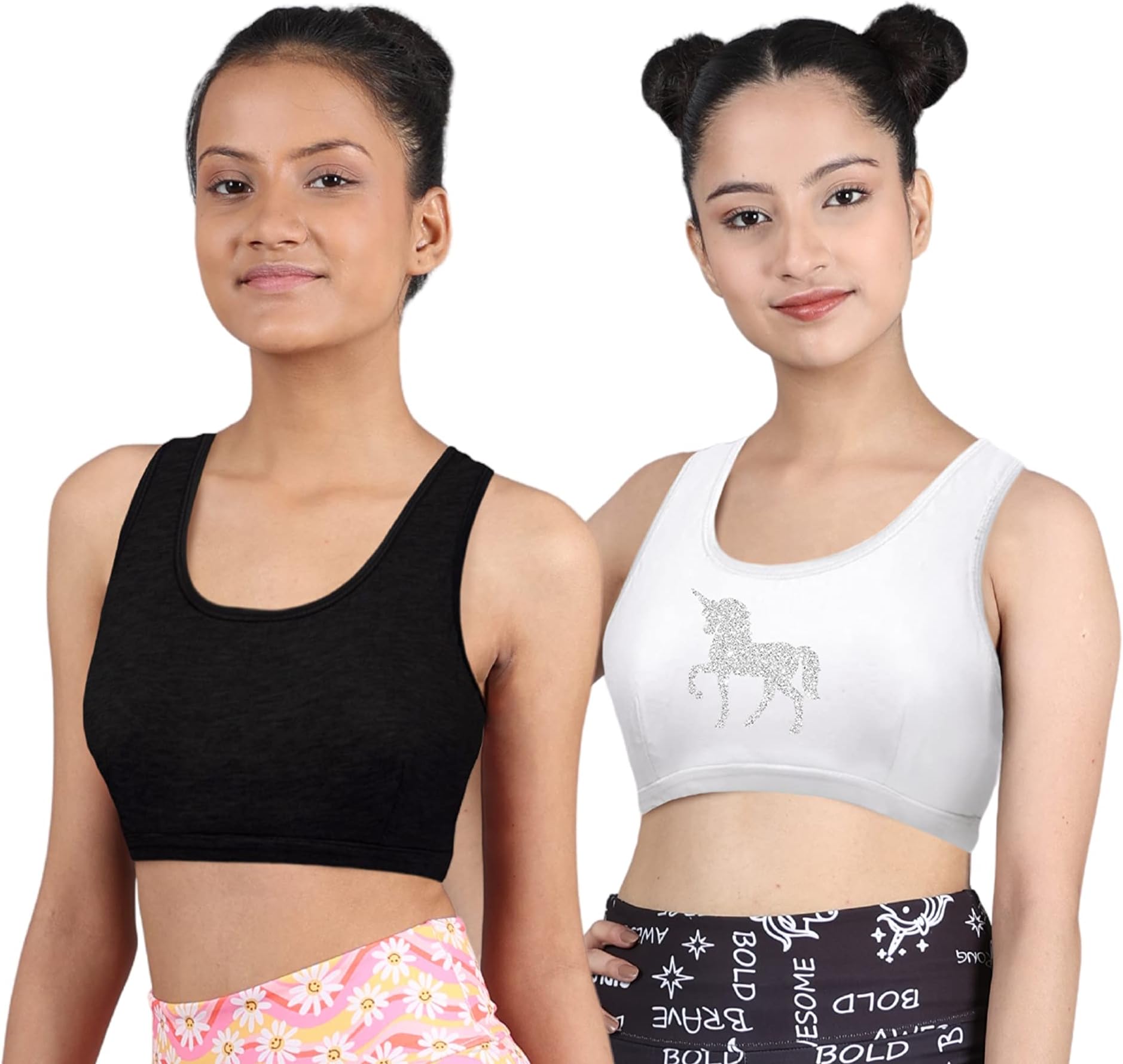 DChicaSet of 2 Beginner Bras for Girls - (White & Black)