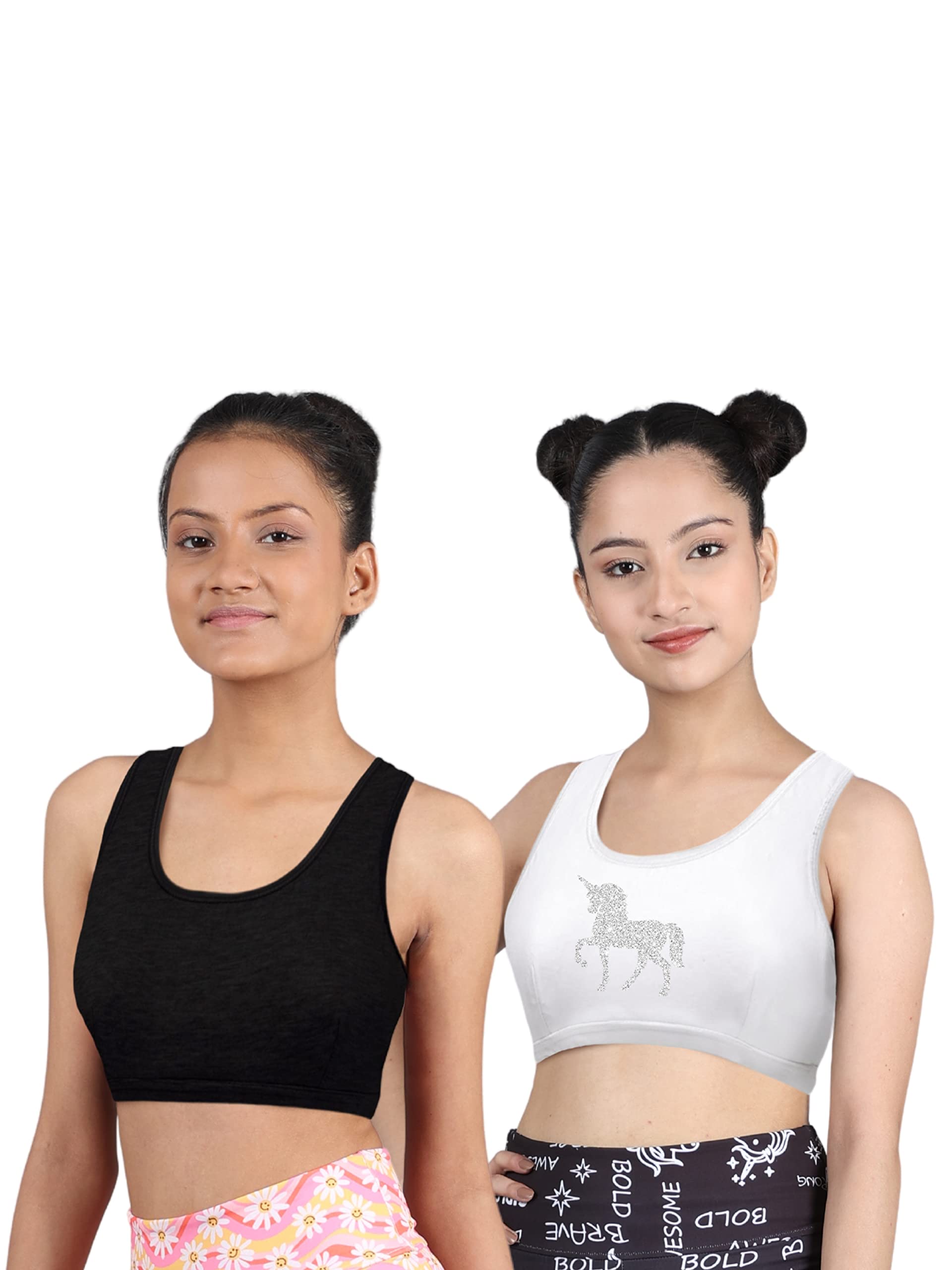 DChicaSet of 2 Beginner Bras for Girls - (White & Black)