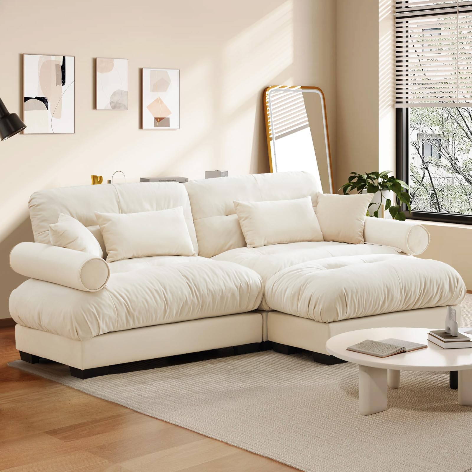 SoarTalent 93.7" Modern Oversized Modular Sectional Sofa 2-Seater Loveseat L-Shaped Cloud Couch with Ottoman,Pillows and Overthick Cushion for Living