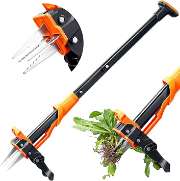 Weed Puller Tool - Stand Up Weed Puller with 4-Claw Steel Head, 39" Retractable Handle & Easy-Eject Mechanism for Dandelions, Clover & More, No Bending or Kneeling - Orange