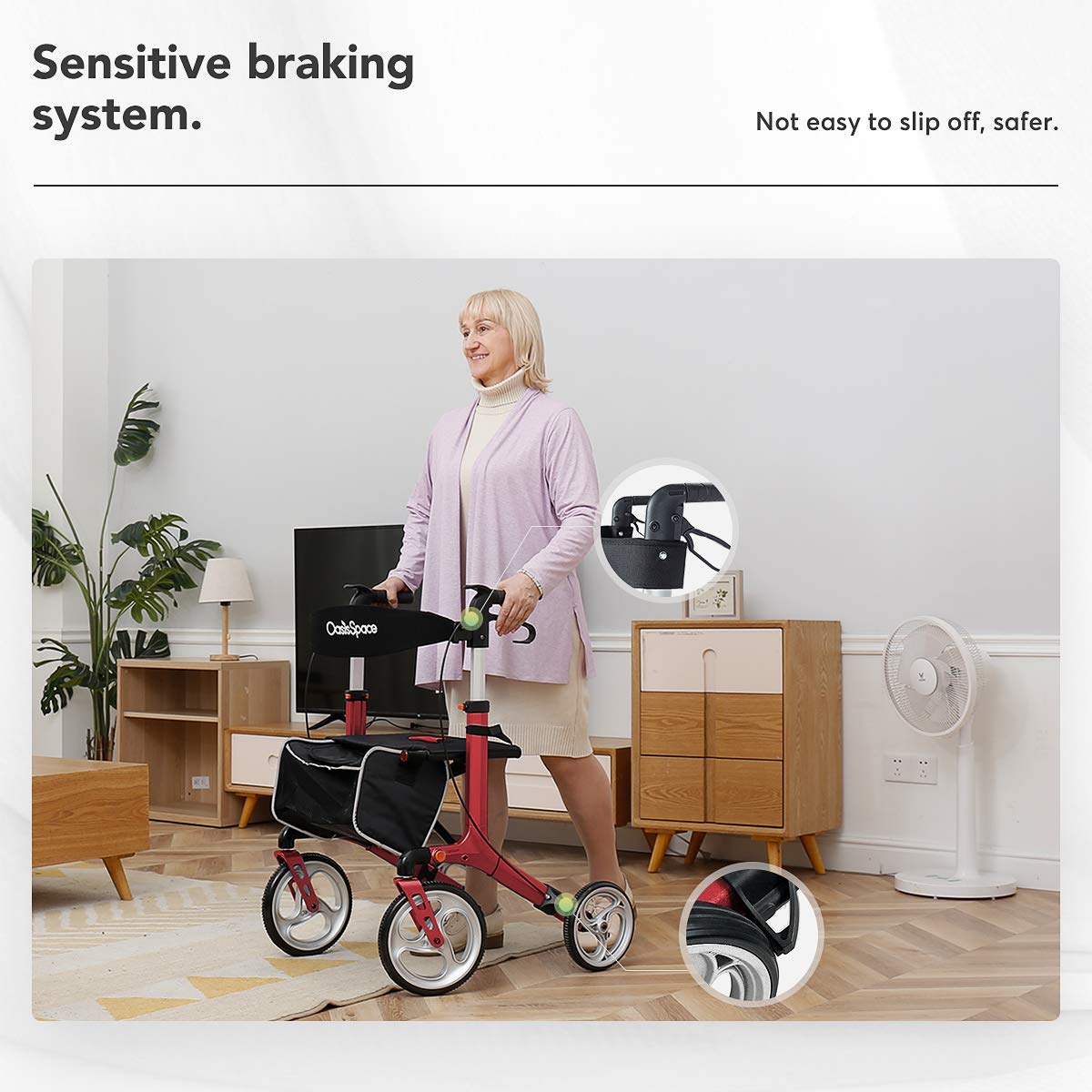 Buy OasisSpace Aluminum Rollator Walker with Seat, Folding Rollator