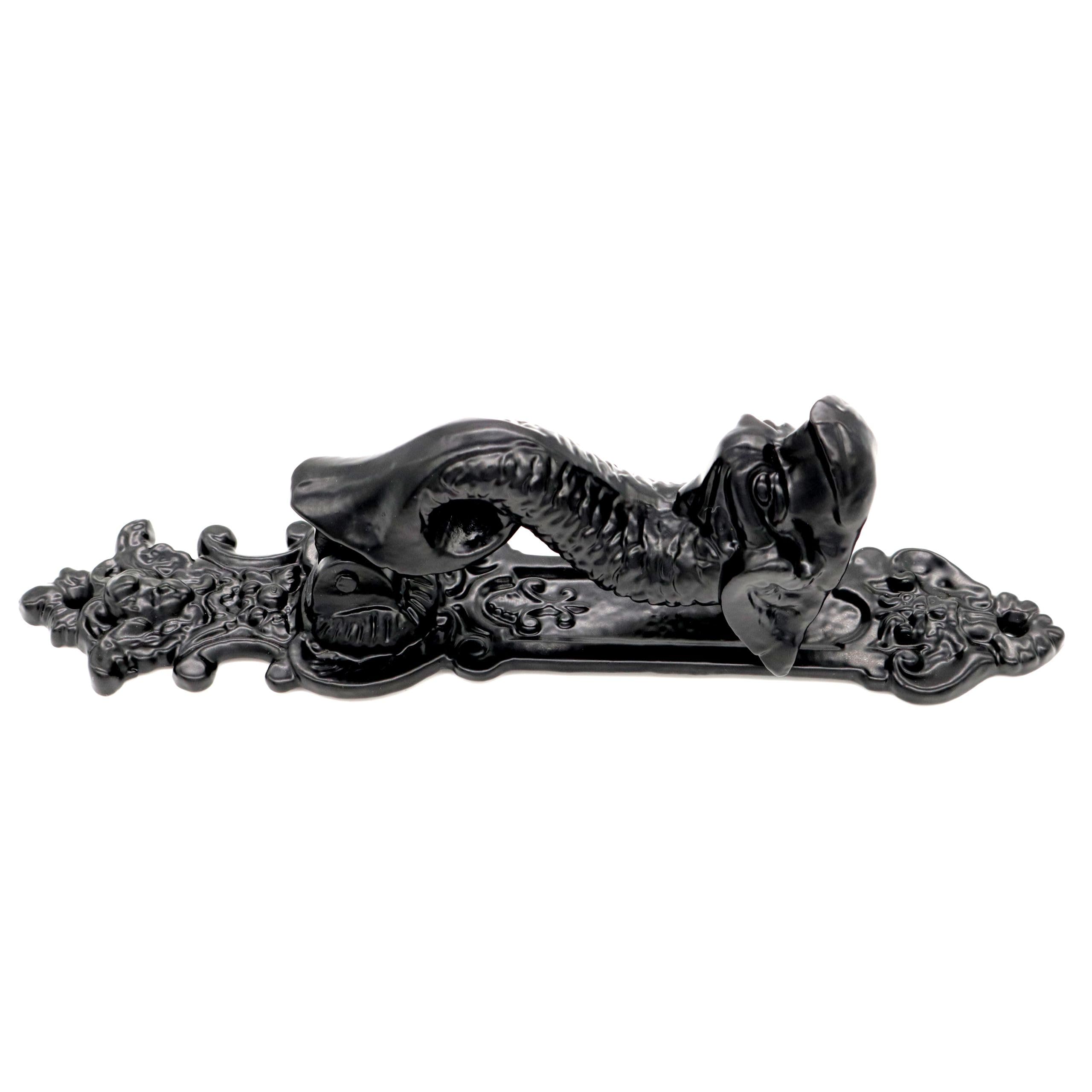 Mythrojan Türklopfer aus Gusseisen mit schwarz pulverbeschichtetem Vordertürklopfer, mittelalterliches Design, robuste rustikale Hardware für Schloss, Hütte, Hauseingang, Schwarz, 25,4 x 5,1 cm