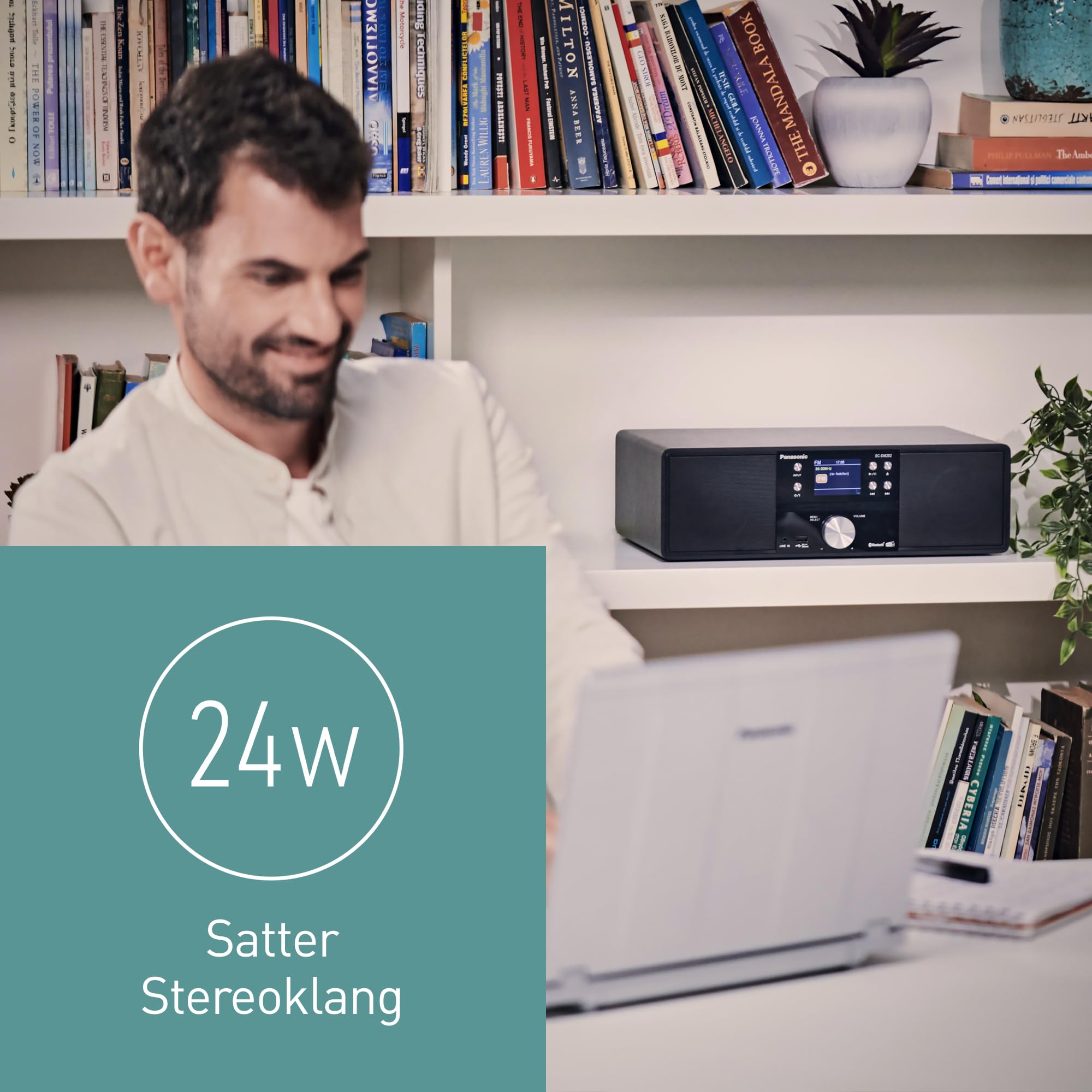 Panasonic SC-DM202EG-K Kompaktes Micro HiFi Stereosystem mit CD, DAB+/FM Radio, USB und Bluetooth, 24W Lautsprechern, Fernbedienung, 2,4 Zoll TFT LCD-Display, EQ-Einstellungen, Schwarz.