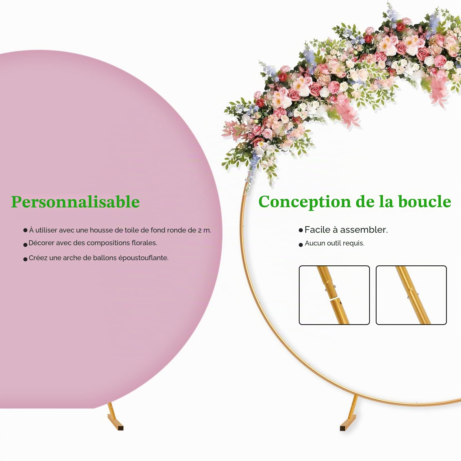 PlusFive Kit d'arche de Ballons Ronde en métal de 2,1 m, Support d'arche de Ballons doré : Plantes grimpantes de Jardin - Décoration de Fond - pour Mariage, Anniversaire, fête