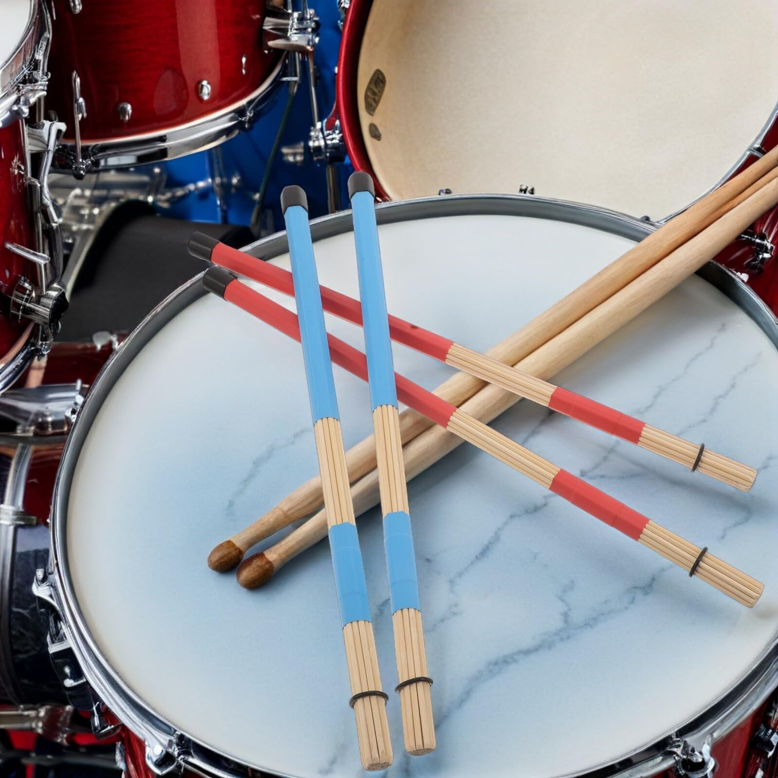 GARVALON Juego de Baquetas de Madera para Batería 2 Pares, Cepillos de Percusión Duraderos Superficie de Golpeo Amplia para Práctica y Jazz Acústico
