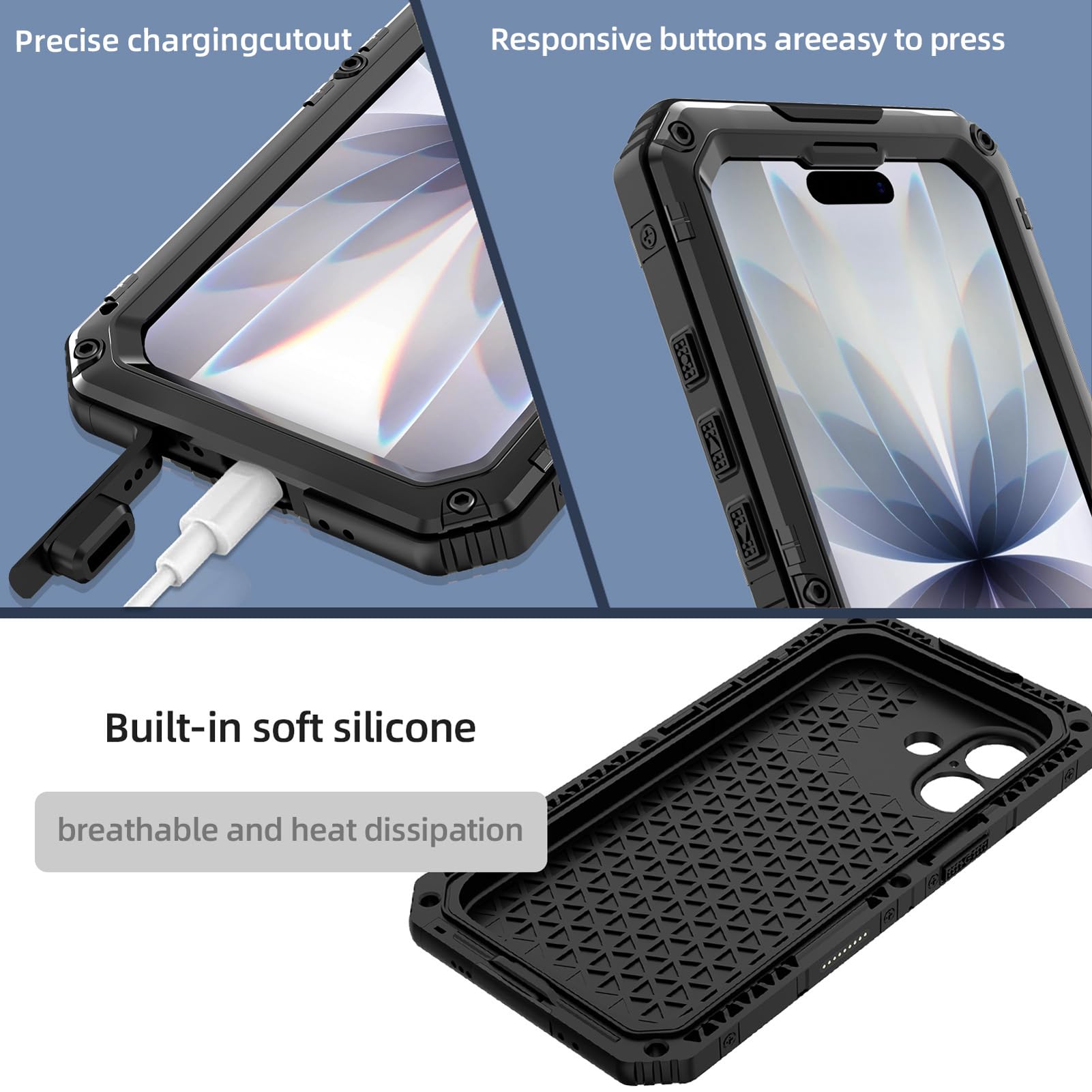 Magnetyczne etui do iPhone 17 Pro Max/17 Pro/17 Air/17, wodoodporne etui na ekran, wytrzymałe, odporne na wstrząsy, wojskowe, srebrne, 17