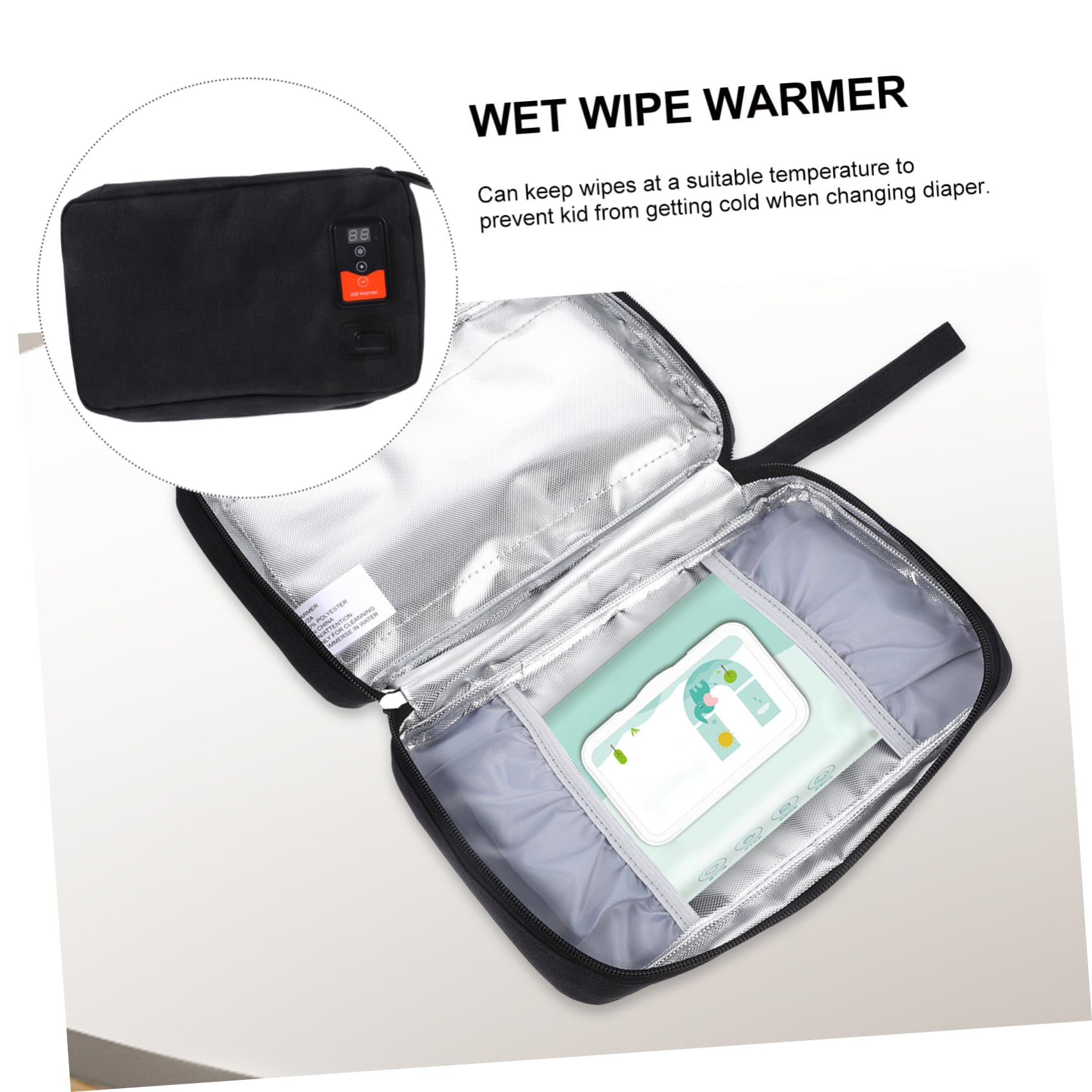 USB Feuchttuchwärmer für Babys, Tragbarer Wärmespender Schwarz | Indoor und Outdoor, Kapazität für 20–80 Einmal Wischtücher, Neopren mit Polyester und Elektrischen Elementen