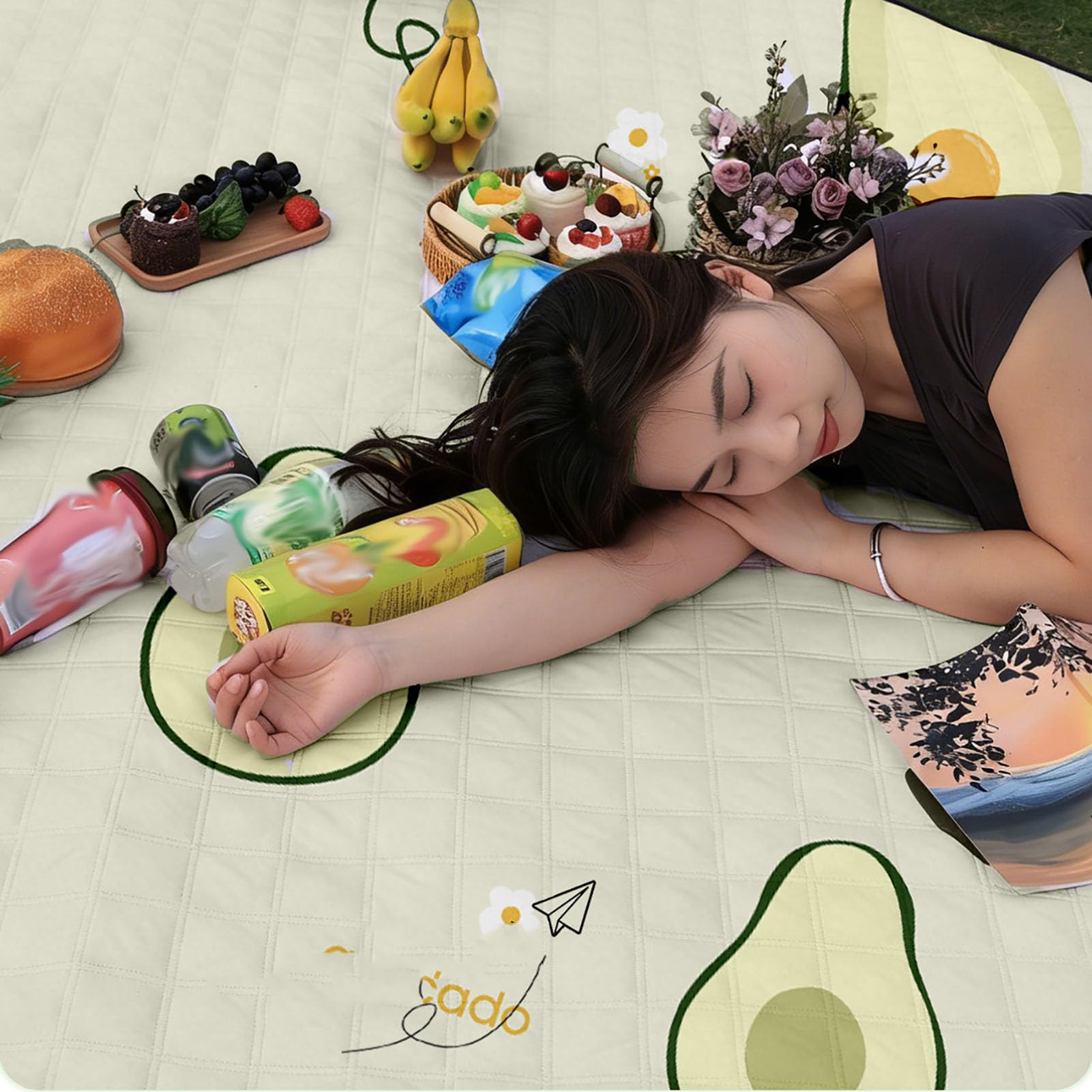 Telo Outdoor da Picnic Impermeabile Antipolvere Pieghevole Portatile con Maniglia per Camping Spiaggia Parco Giardino Viaggi Festival Picnic e Tempo Libero,Pandas,200×200cm