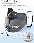 Inspireyes Neck Pillow, Travel Pillow with Seat Strap, 3D Sleep Mask, Dual Support Neck and Head, High Supportive Foam Airplane Pillow for Long Flight Road Trip, Stop Bobblehead Travel Essential, Grey
