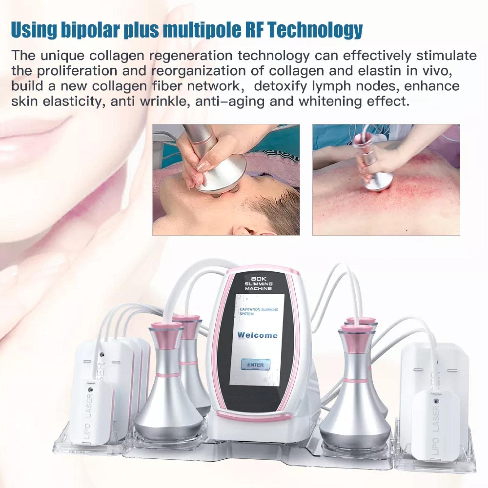 Dispositivo Dimagrante 80K Cavitazione Corpo Dimagrante Modellatrice RF 6 in 1 Massaggio Antirughe Strumento per rassodare la Pelle Strumento per la Cellulite Oro (Oro)