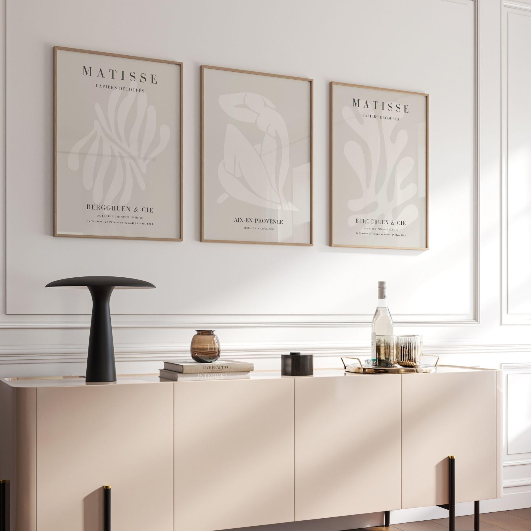 ARTINSPIRIO Matisse Papiers Découpés Poster Set 3er | Beige Minimalistische Wandbilder | Mid Century Modern Wohnzimmer Deko | Poster ohne Rahmen (A2)