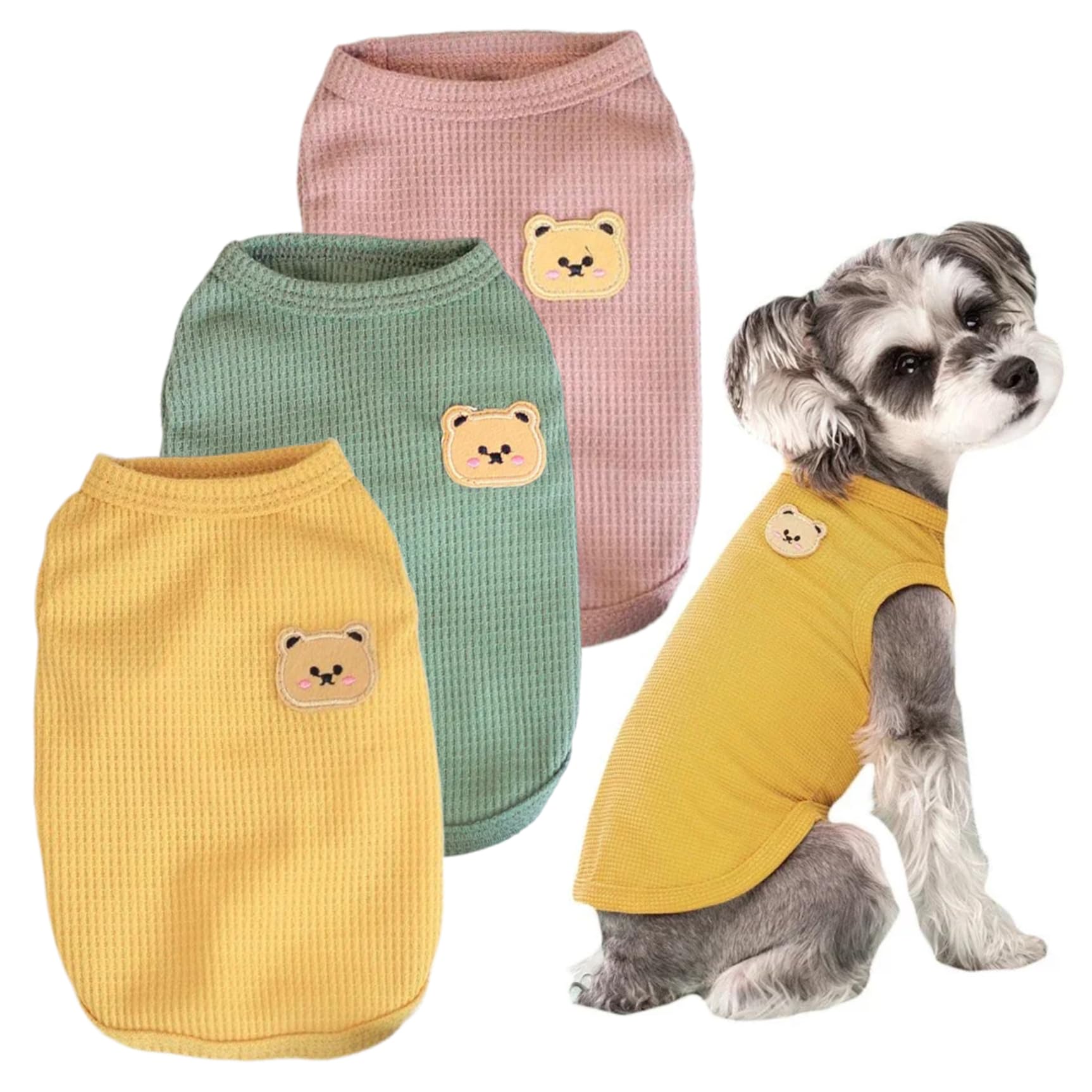 Dog Clothes, 3Pcs Dog Shirt, Stretchy & Breathable T-shirt with Stylish Cat Pattern, Soft Comfortable Lightweight Pet for Medium Small Clothes, Pet