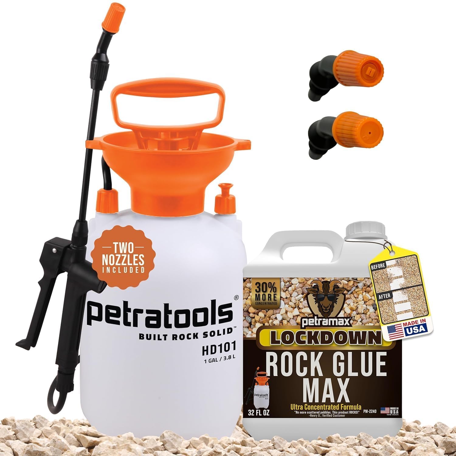 PetraTools Landscaping Bundle: Rock Glue Max 32 oz & 1-Gallon Pump Sprayer