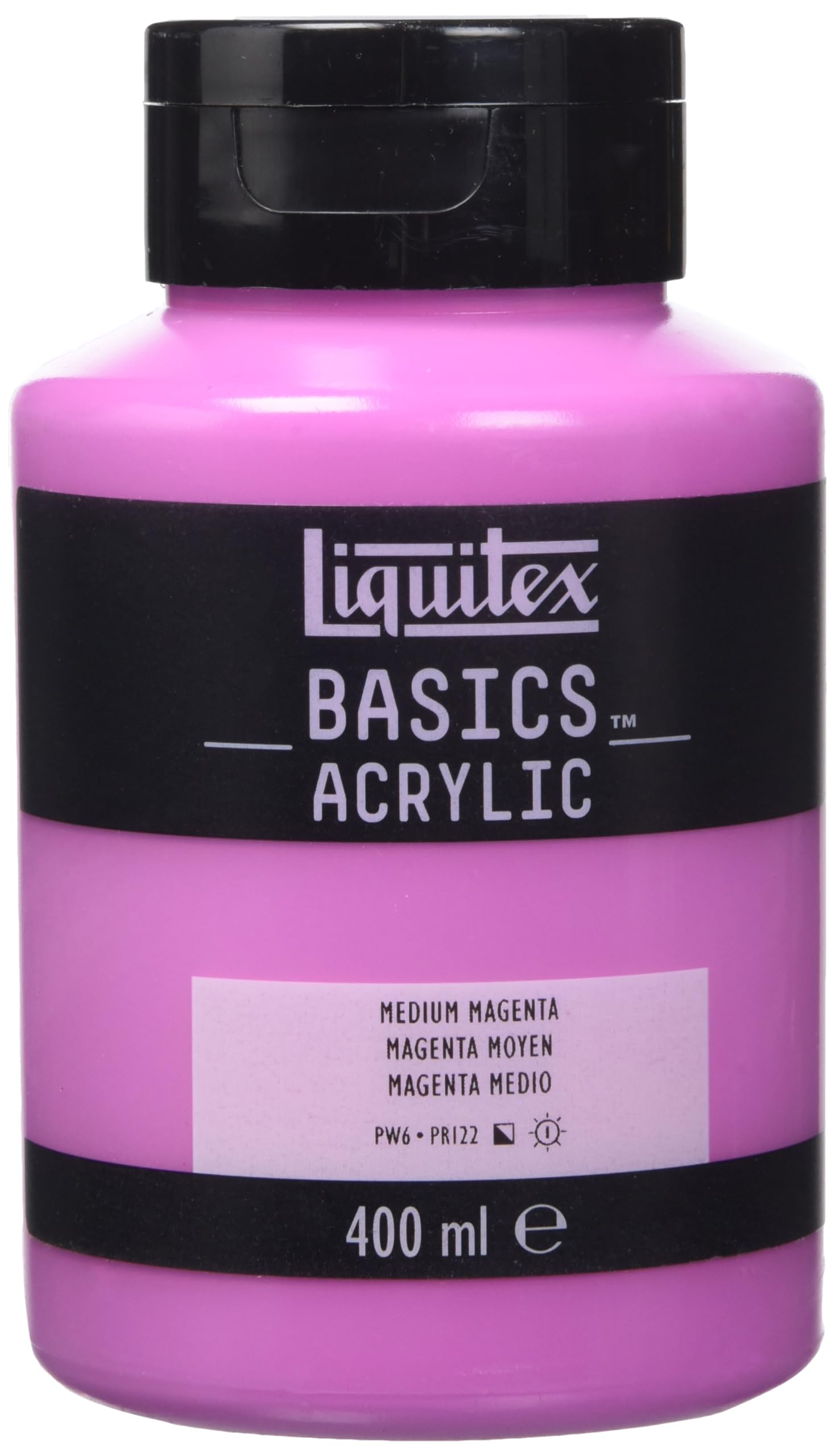 LiquitexBasics Acrylic Colour 400ml Pot Medium Magenta Row, these acrylic paints have excellent light resistance, are non-yellowing, and age-resistant, with a silky gloss finish