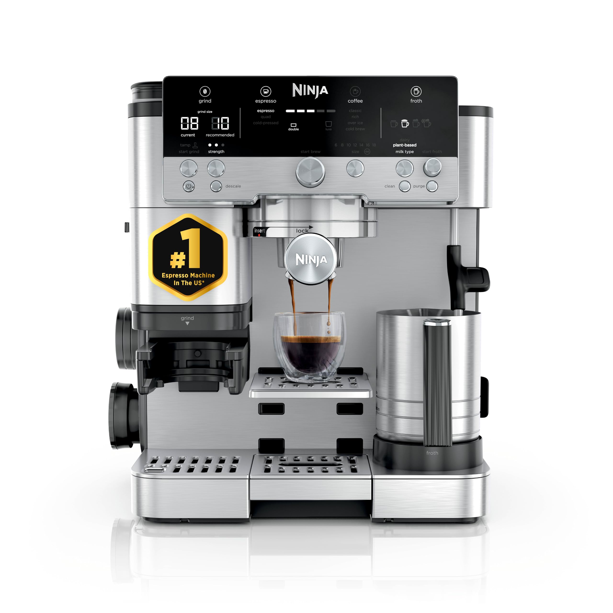 Ninja Luxe Café 3-in-1 Espresso, Drip Coffee and Cold Brew Machine | Intergrated Coffee Grinder, Milk Frother, Assisted Tamper & Built-In Espresso Accessory Storage | Stainless Steel | ES601