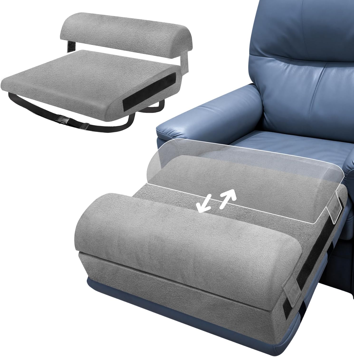 CRAURU Recliner Leg Rest Cushion: Adjustable 2-in-1 Wedge & Semi-Cylinder Foot Pillow with Straps, Elevates Legs for Ultimate Comfort, Grey