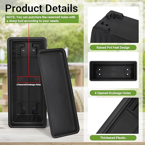 Miniatura 10 de GREANER Macetas rectangulares para plantas de interior, paquete de 3 cajas largas de plástico para exteriores, macetas de cultivo de verduras de