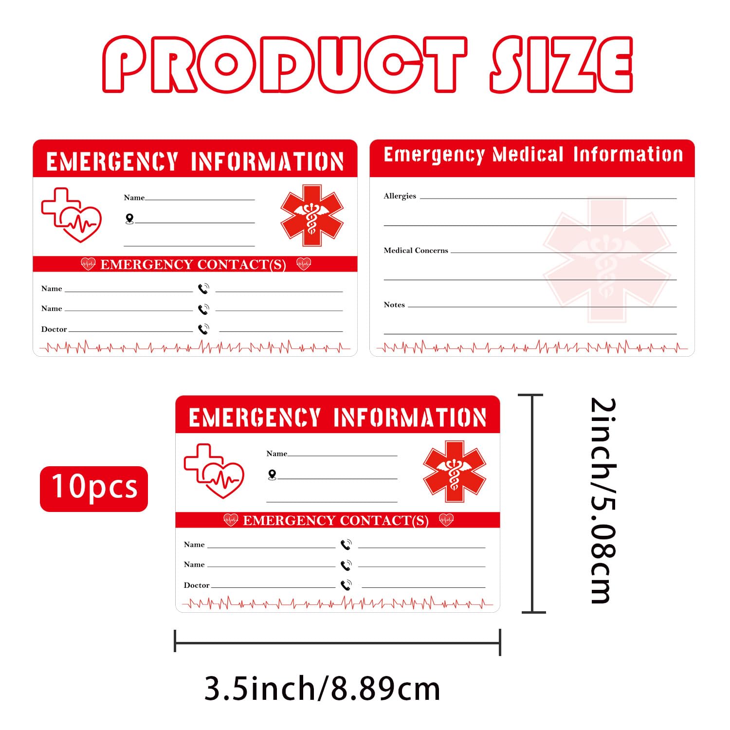 10 Stück 8,9 x 5,1 cm Notfall-Notfall-ID-Karten, beschreibbare Kontakt-ID-Karten für Geldbörse, Telefon, Handtasche