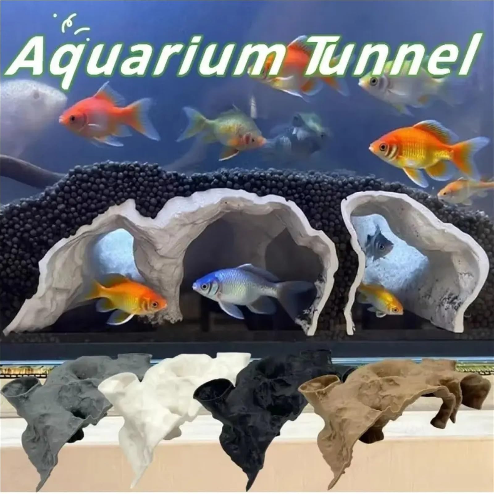 Decorazione Acquario Tunnel Divertente stampa 3D Tunnel di ghiaia Grotta Riposo Alimentazione sicura Allevamento Nido pesci for il tempo libero Decorazione acquario(Black,25cm)