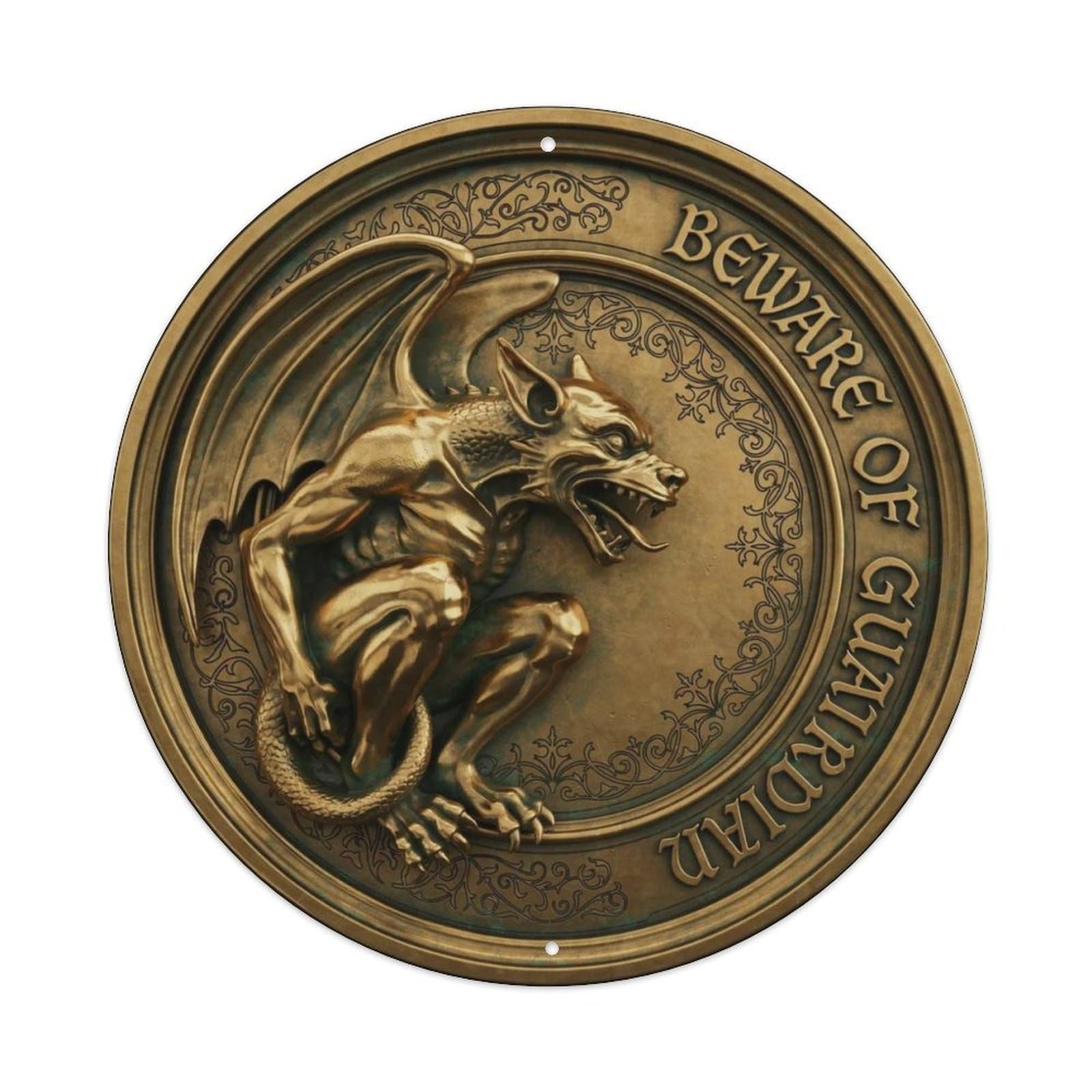 Demon Gargoyle 3D Pewter Private Property Roun Metal Tin Sign Plaque