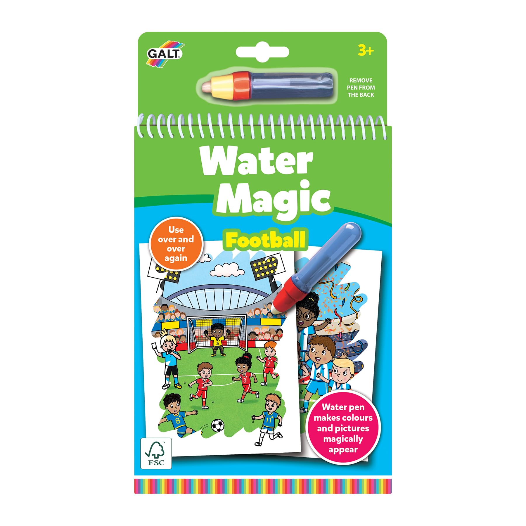 Galt WATER MAGIC Football Book- Sports Themed Children's Colouring Books with Reusable Pictures for Kids to Colour - Magically Reveal Hidden Pictures with Water Pen - For Boys & Girls Ages 3 +
