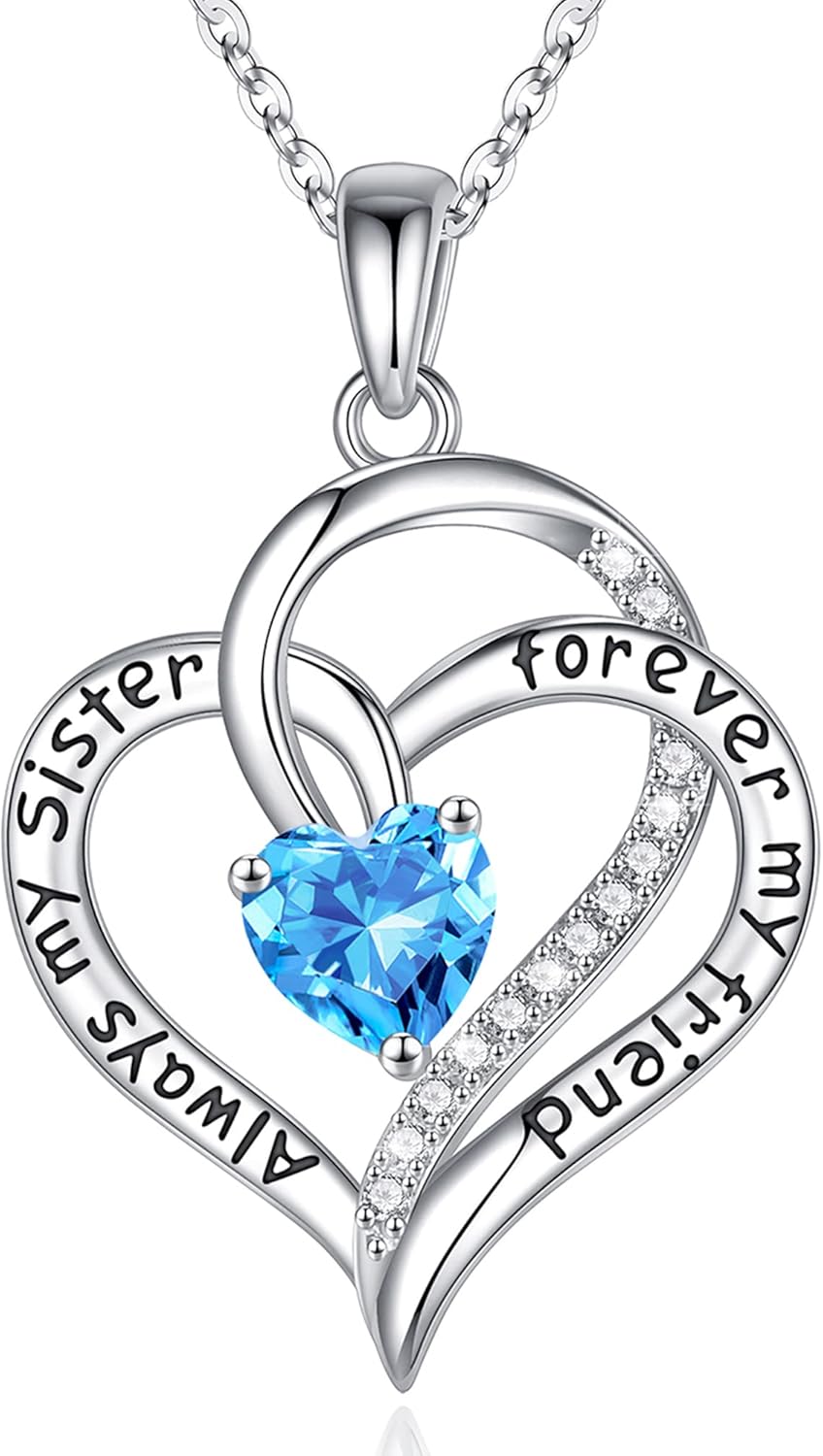 Iefil Sister Gifts for Sister - 925 Sterling Silver Birthstone Necklace Sisters Jewelry