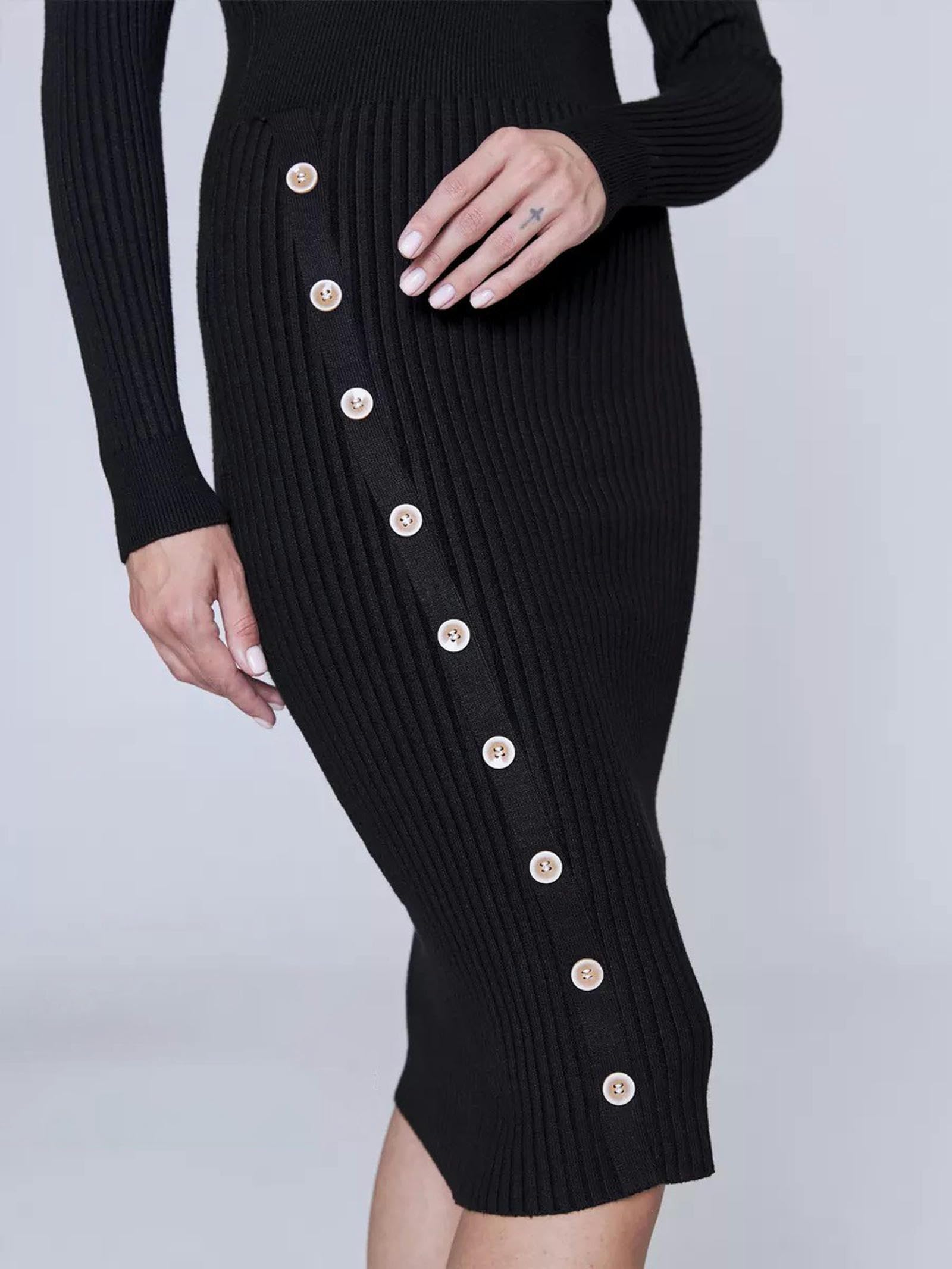 Vestito Abito A Maglia Interno A Maglia Autunnale E Inverno Inverno Elegante Gonna Dell'anca per Donne-Nero-l