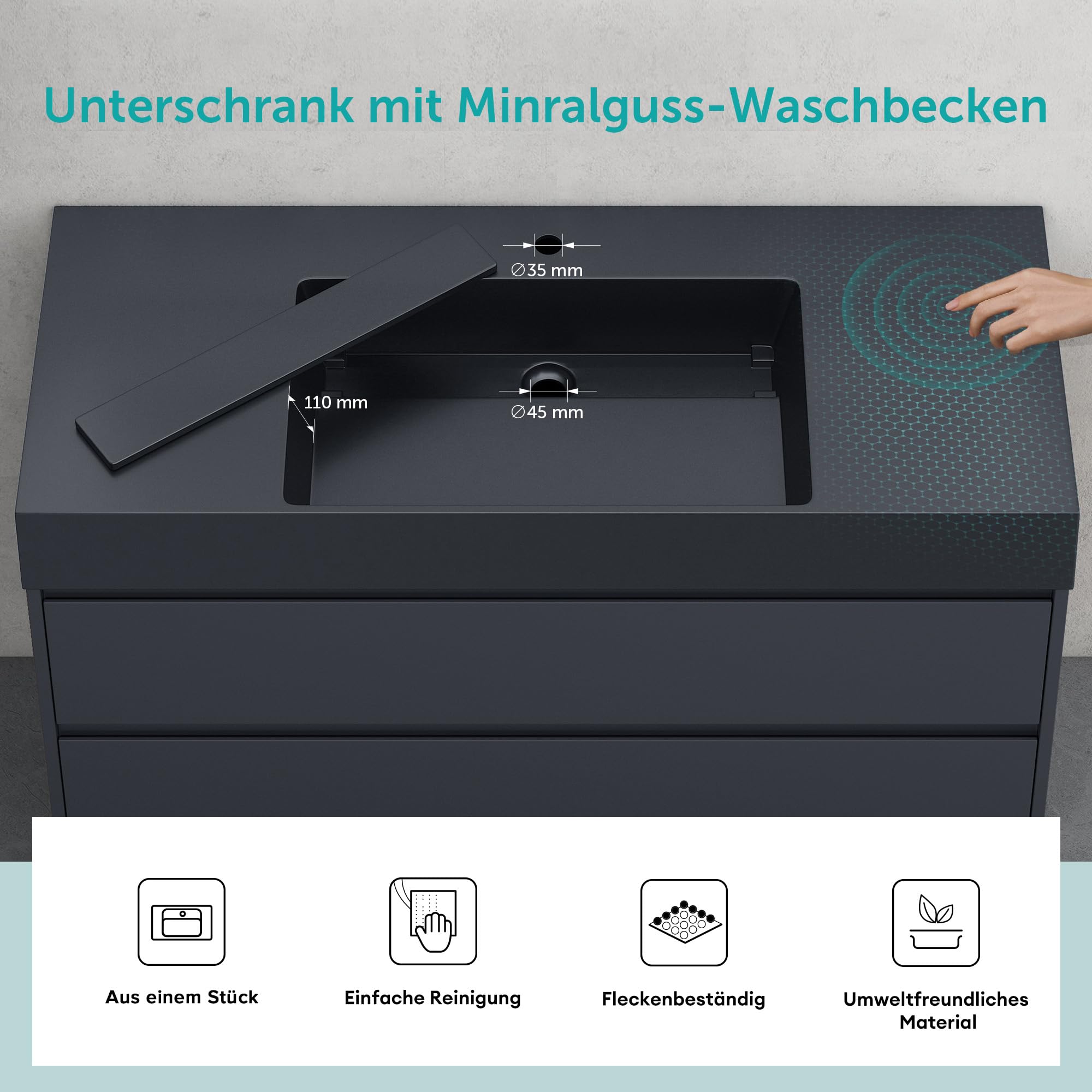 doporro Badmöbel set Waschtisch mit Unterschrank Waschbeckenunterschrank 120x48x63cm inkl. Waschbecken Badmöbel-Set Matt Anthrazit Waschbecken-Unterschrank Wandmontage Deep
