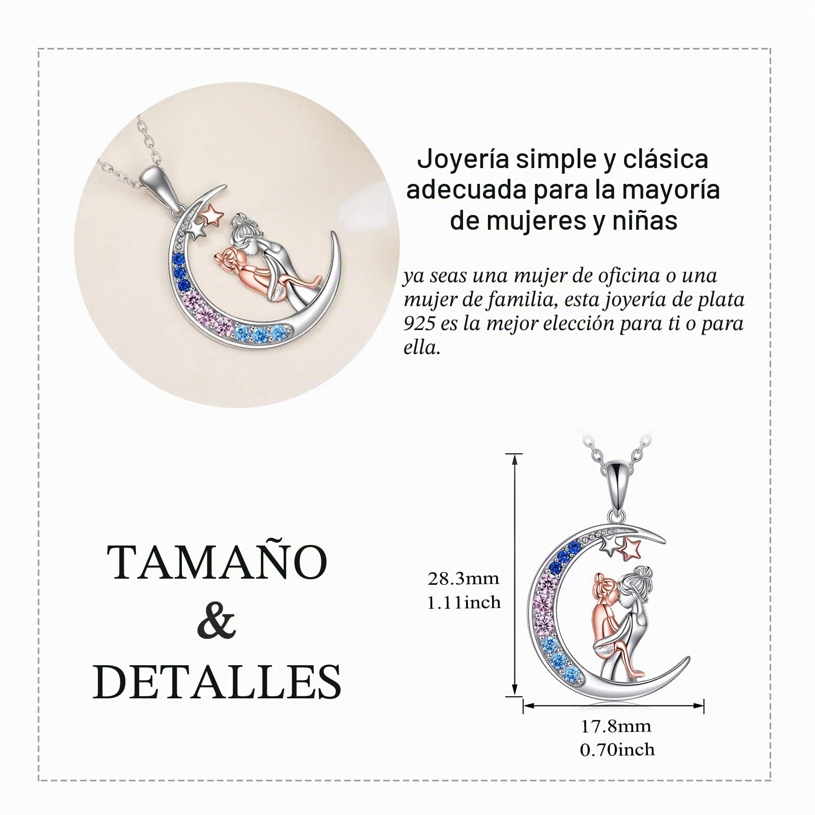 YAFEINI Collar de Mamá Plata de ley Luna Colgante Collar Joyas Día de la Madre Cumpleaños Aniversario de Bodas para Mamá Madre Hija (Luna madre e hija)