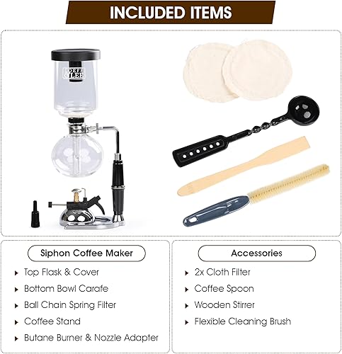 Miniatura 3 de LOEFF&LEE 5 tazas de café expreso, cafetera sifón con microquemador (cafetera sifón de mesa, 20.3 fl oz)