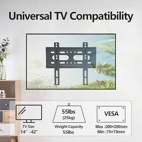 Miniatura 2 de Soporte fijo de pared para TV para la mayoría de televisores y monitores planos de 14 a 42 pulgadas, soporte de TV pequeño ultra delgado Max VESA
