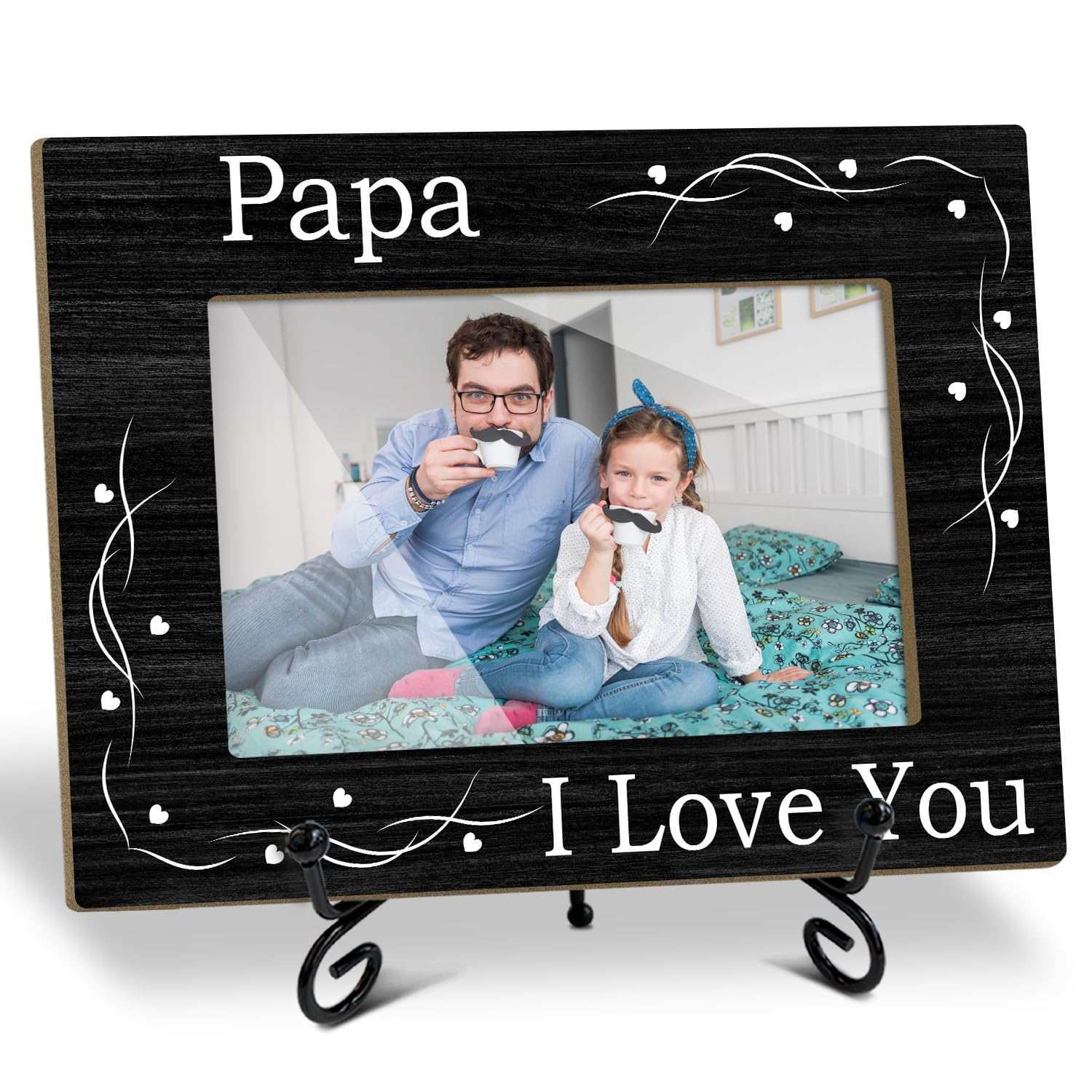 Bxtala Papa I Love You Wooden Picture Frame for 4x6 Photo - Table Top Display, Birthday Appreciation Gift for Father /02