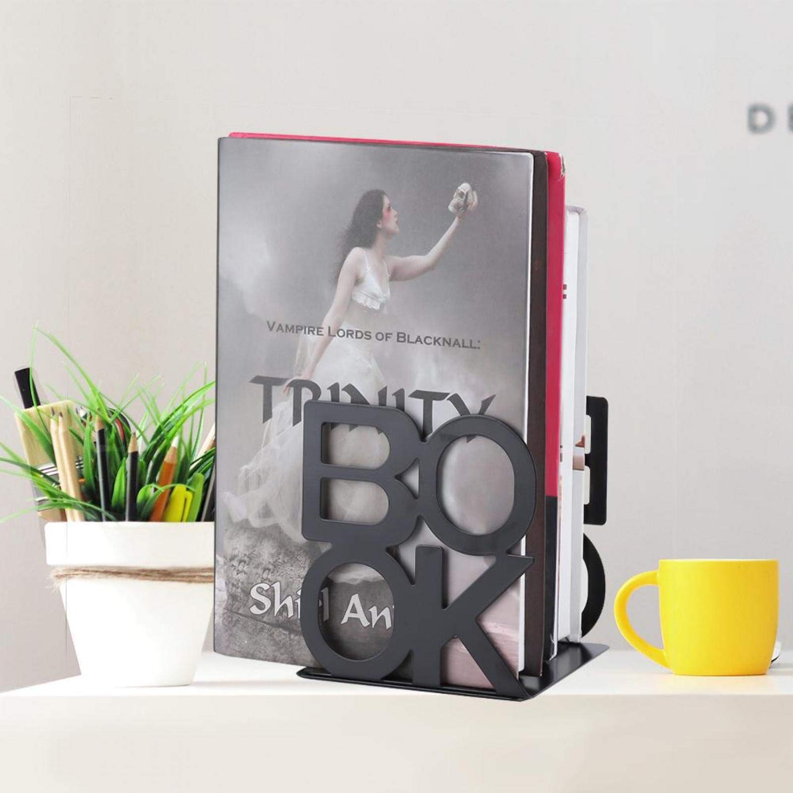 Characters Shape Book End, Anti slip foam pad design Bookend, 208mm Keep Tidy for Dvds Movies Magazines Books(140mm black pair) - Image 4