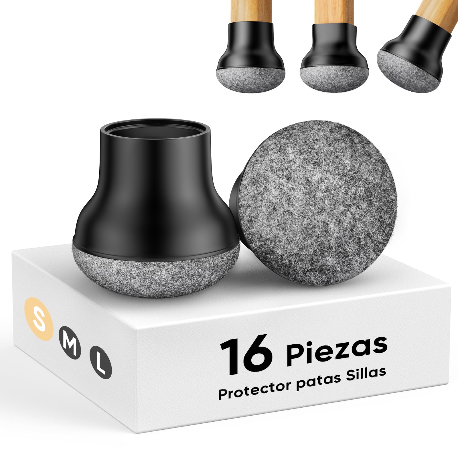 BKXCHA Protector Patas Sillas Silicona Redonda, Protector Sillas Patas Muebles 16 Piezas con Fieltro Engrosadas, Tapones para Patas de Sillas Negro 14-18mm, Protector Suelo Silla Reduce El Ruídop