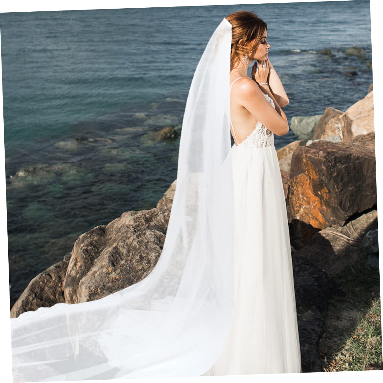 minkissy 2 Stck. Hochzeitsbrautschleier Schicht mit Spitzenrand Eleganter Schleier Hochwertigem Material Leicht Komfortabel Perfektes Accessoire für Hochzeiten Zeremonien