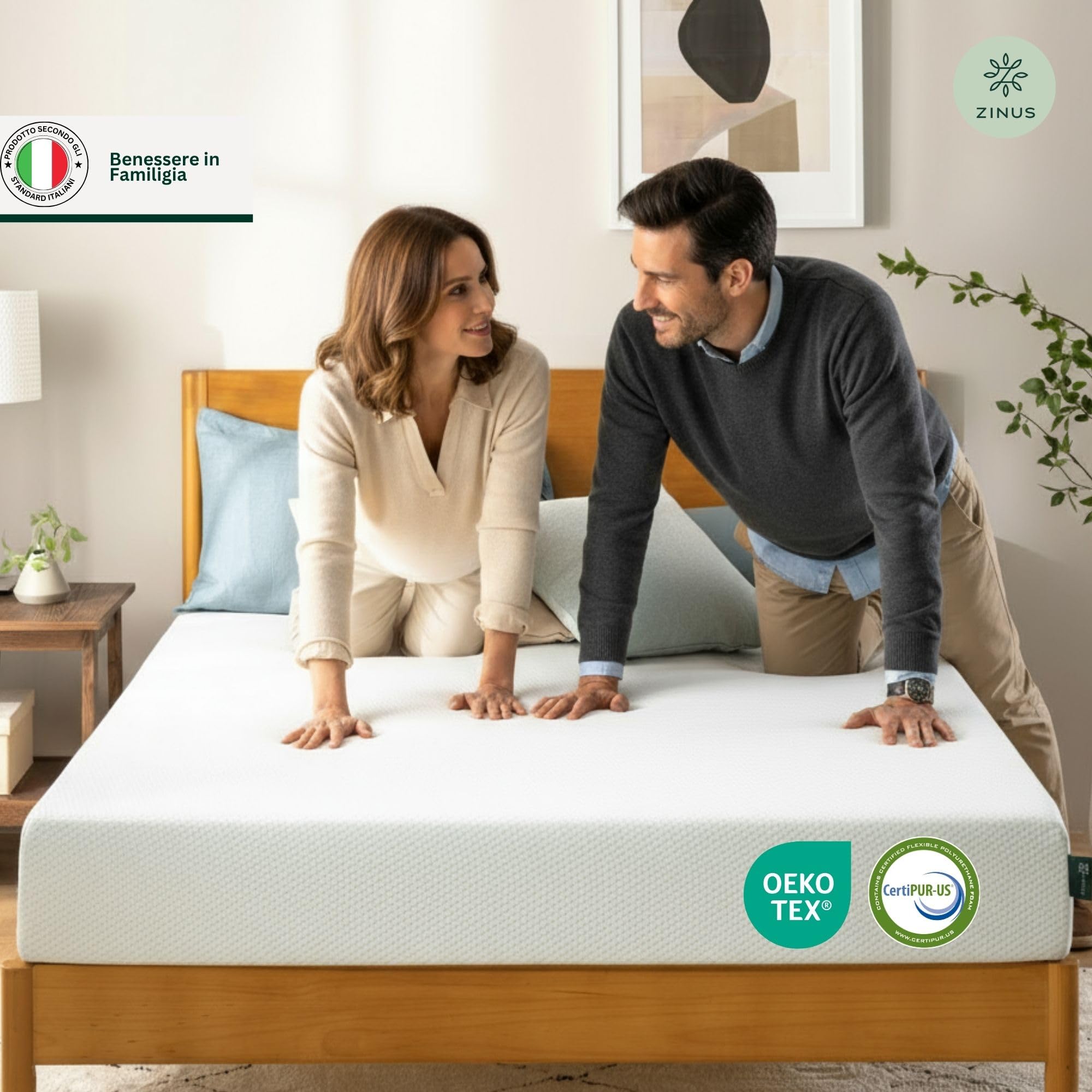 Zinus Materasso Matrimoniale 160x190 cm Memory Foam Infusa Con Tè Verde - Altezza 15 cm - Media Rigidità - Certificato OEKO-TEX - Materasso Ortopedico Ventilato e Anti-Umidità