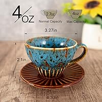 Vista 2 de 4 oz Espresso Cups Set of 2, Ceramic Cappuccino Cups with Saucers, Durable Porcelain Tea Set & Modern Coffee Cup Collection, Coffee Lover Gifts