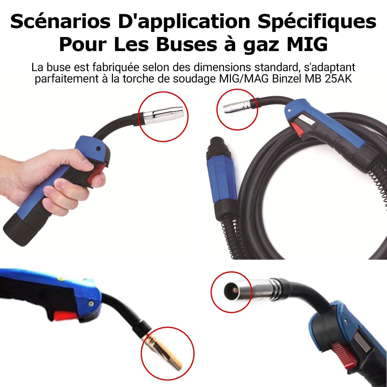 Lot de 5 buses de gaz MIG, consommables de torche de soudage MB 25AK MIG MAG, buse de gaz conique de 15 mm pour torche de soudage Binzel MB 25AK MIG/MAG