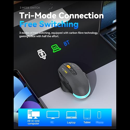 Miniatura 3 de EBTOOLS Gaming Mouse, 12800DPI RGB Ergonomic Design with Wired 2.4G BT Connectivity, 7 Programmable Buttons, 5 Lighting Modes for PC Laptop